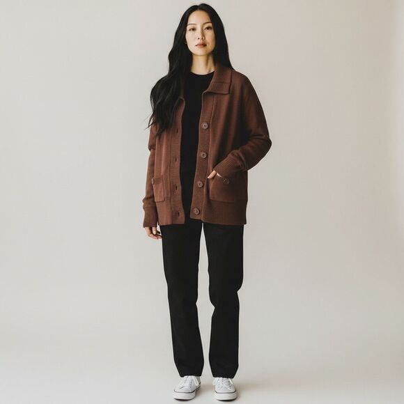 Jones New York Signature  Brown Button Jacket – Women’s Size Large Cozy Knit - Picture 1 of 4